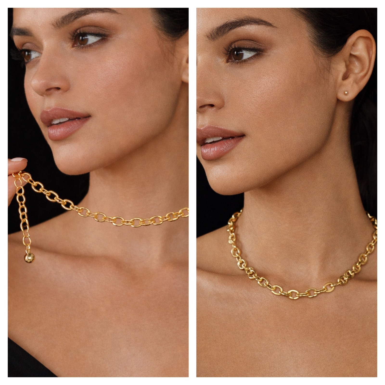 Gold Tone Link Chain Necklace Adjustable Clasp 16 Extender Clasp
